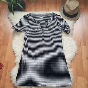 Black and white striped cotton tunic